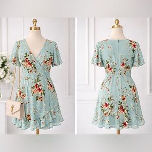 FLATTERING!!✨ London Times Mint Floral Faux Wrap Dress Size 12 - Easter